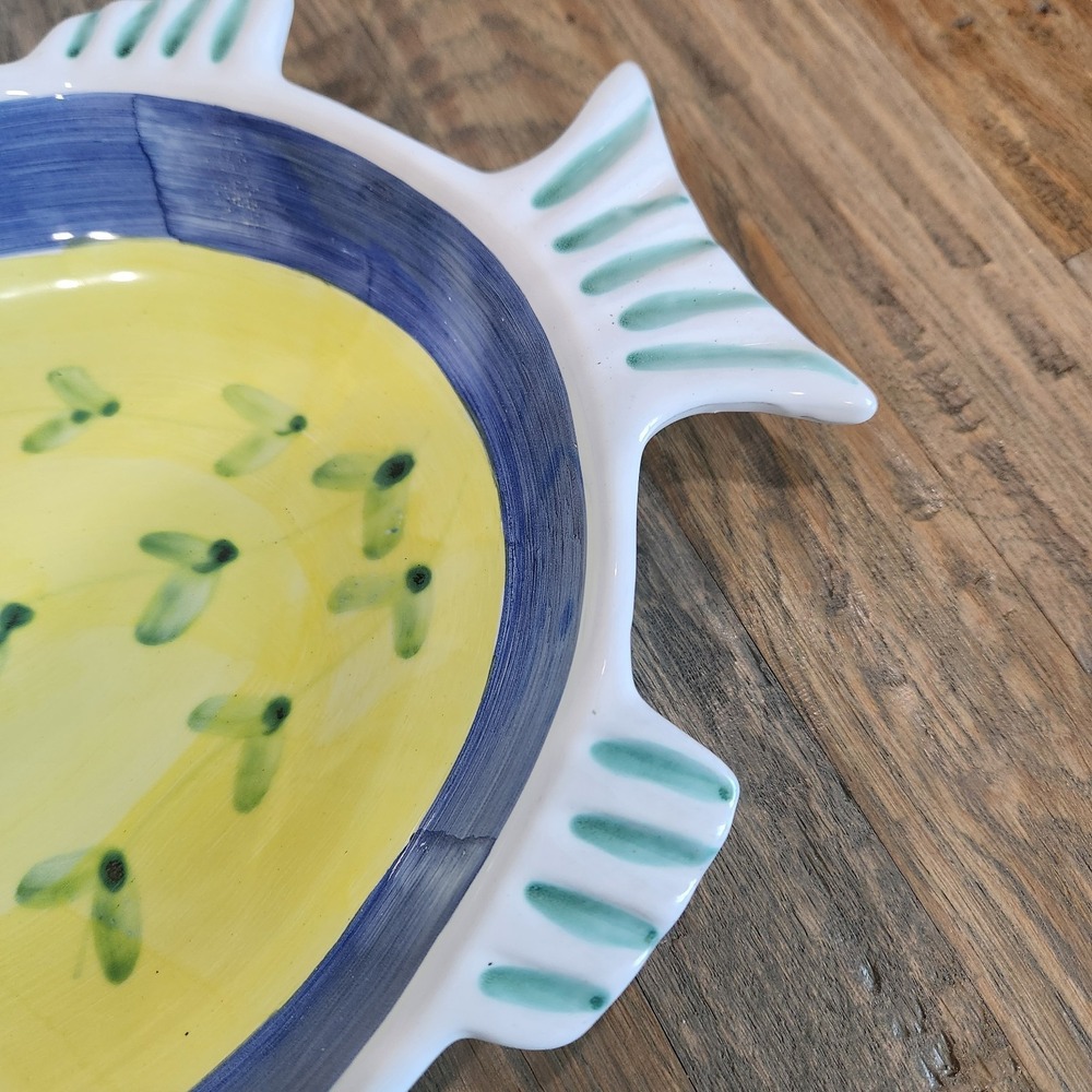Caleca Greco Hand Painted Italy Fish Shaped Server Platter Marina Yellow Blue - Picture 5 of 15
